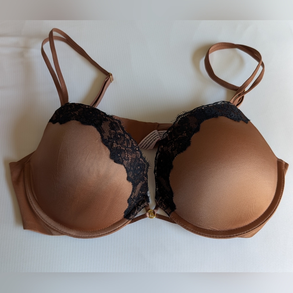 Victoria's Secret Very Sexy Push Up Brown Bra with Black Lace Trim, 36 C